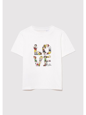 Mavi Snoopy Baskılı Beyaz T-Shirt 7610243-70057