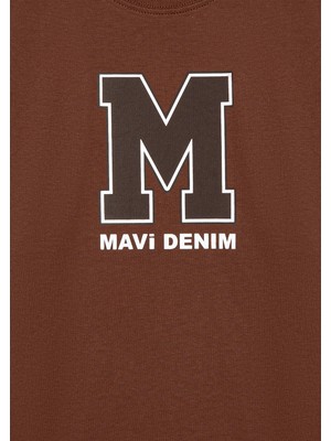 Mavi M Logo Baskılı Kahverengi T-Shirt 6610243-70243