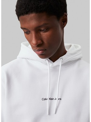 Calvin Klein Jeans Kapüşon Yaka Beyaz Erkek Sweatshırt J30J325639YAF Grıd Monogram Hoodıe