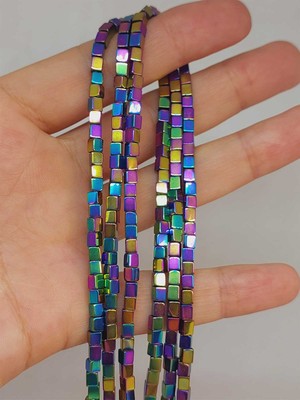 Yaşam Tohumu Çeyrek Dizi (9cm Uzunluğundadır!) Hematit Taşı Küp Şekilli 3mm Çeyrek Dizi (48114)