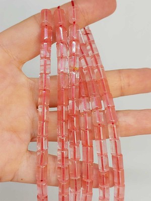 Yaşam Tohumu Çeyrek Dizi (9cm Uzunluğundadır!) Gül Kuvars Taşı Silindir Kesim 5.5x7.5mm Çeyrek Dizi (49312)