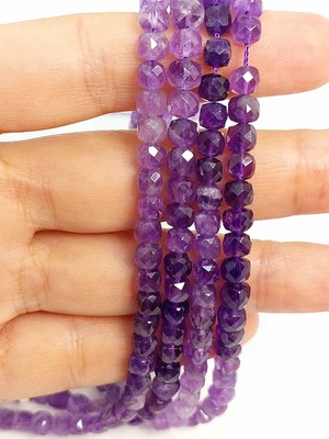 Yaşam Tohumu Çeyrek Dizi (9cm Uzunluğundadır!) Ametist Taşı Küp Şekilli Faset Kesim Çeyrek Dizi 5mm (45314)