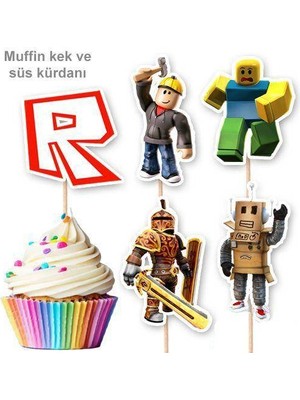 Parti Dükkanım Kürdan ROBLOX Temalı 10lu Doğum Günü Cupcake İkramlık Süsü