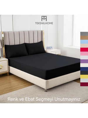 Teksnil Home | Ranforce | Pamuklu  Tek Kişilik Siyah  Lastikli Çarşaf | 14 Renk | Fıtted | 120X200