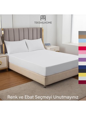 Teksnil Home | Ranforce | Pamuklu Çift Kişilik Beyaz  Lastikli Çarşaf | 14 Renk | Fıtted | 180X200