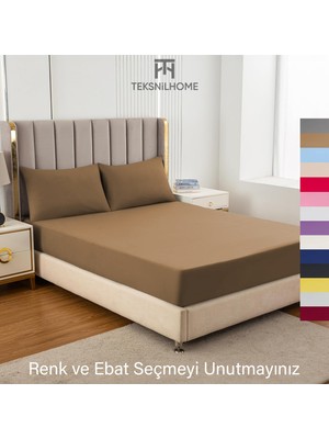 Teksnil Home | Ranforce | Pamuklu  Tek Kişilik Kahverengi  Lastikli Çarşaf | 14 Renk | Fıtted | 90X190