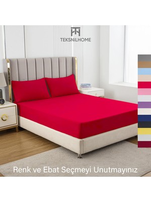 Teksnil Home | Ranforce | Pamuklu Çift Kişilik Kırmızı  Lastikli Çarşaf | 14 Renk | Fıtted | 160X200