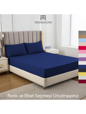 Teksnil Home | Ranforce | Pamuklu Çift Kişilik Lacivert  Lastikli Çarşaf | 14 Renk | Fıtted | 180X200