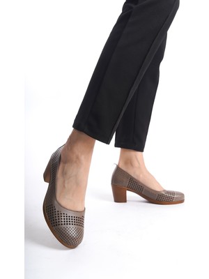 Tamdabu Ayakkabı Deri Lazer Kesim Delikli Vizon Günlük Kadın Ayakkabı TMD202461