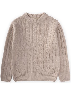 Cigit Saç Örgülü Kazak   Bej