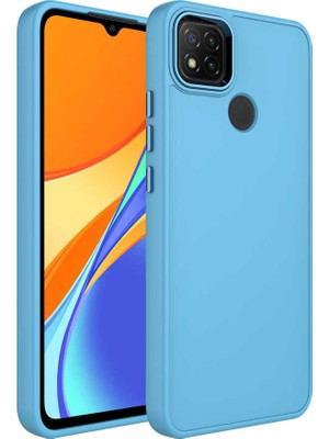 ZORE Xiaomi Redmi 9c Kılıf Metal Çerçeve ve Buton Tasarımlı Silikon Luna Kapak - Sierra Mavi