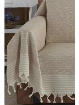 Lamassi Bej Kolları Örten Organik Buldan Bezi 180X300 cm Koltuk Kanepe Çekyat Örtüsü