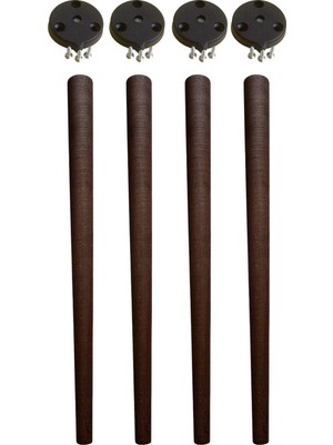 Evnalia 4 Adet Ceviz Vernikli Konik Ahşap Masa Ayağı 65 cm Açılı Aparat ve Montaj Vidası Dahil Kayın Ağacı