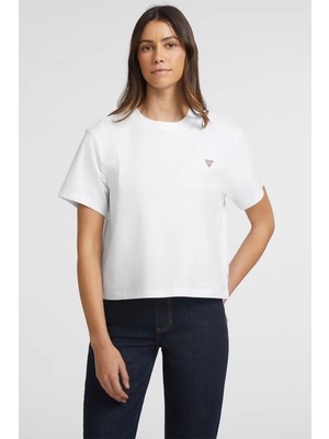 Guess Kadın Boxy Mini Üçgen Logolu T-Shirt