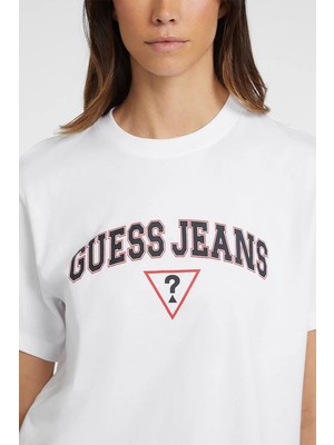 Guess Kadın Boxy Logolu Beyaz T-Shirt