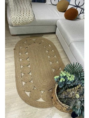 Premium Naturel Oval Dekoratif Kilim Salon Halısı Oturma Odası Halsı 5000