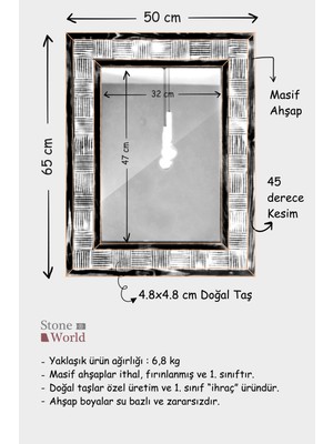 Stone World Squary Noçe Traverten Dekoratif Ayna – 50×65 cm