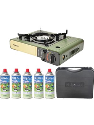 Nurgaz Portatif Kamp Ocağı + Orjinal Taşıma Çantası + 5 Gaz Kartuşu