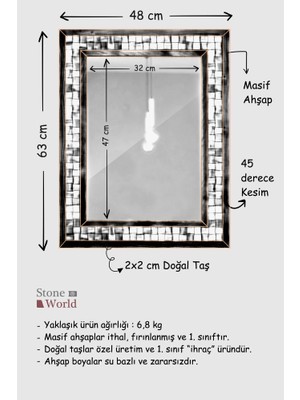 Stone World Wicker Mistik Traverten Dekoratif Ayna – 48×63 cm