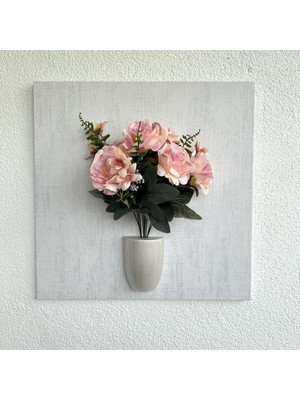 ST Dekor Kabartma Dokulu, Pudra Pembe Gül Çiçekli 3D Tablo