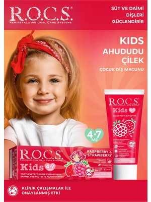 R.O.C.S. Kids Diş Macunu 45 gr Ahududu Çilek Aromalı 4-7 Yaş Florürlü Doğal İçerikli Hassas Diş Etleri