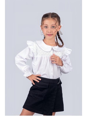 Trend Baby Kids Kız Çocuk Okul Gömleği Brodeli 9-12 Yaş