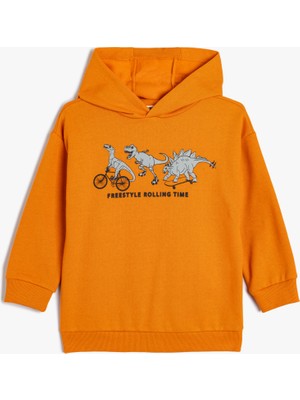 Koton Kapşonlu Sweatshirt Uzun Kollu Dinozor Baskılı