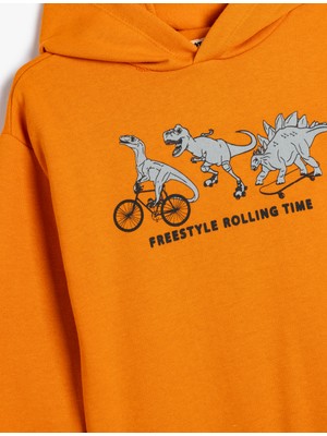 Koton Kapşonlu Sweatshirt Uzun Kollu Dinozor Baskılı