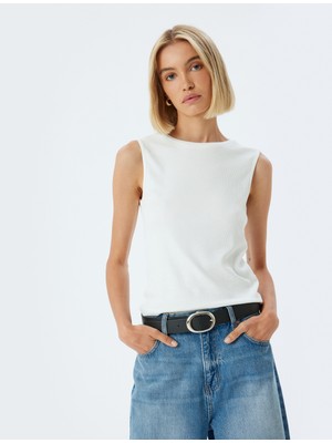 Koton Basic Fitilli Atlet Yuvarlak Yaka Viskon Kumaş