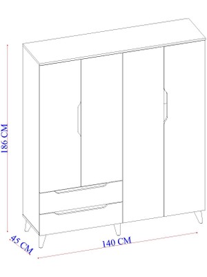 İpek Mobilya Fulya Ayaklı 4 Kapaklı Dolap (140CM) (Beyaz)