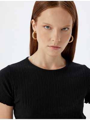 Koton Basic Crop Tişört Kısa Kollu Bisiklet Yaka Slim Fit