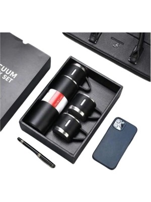 Atabay Online Kutulu Çay Kahve Termosu Set 500 ml 3 Bardaklı, 12 Saat Sıcak, Soğuk, Bpa Içermeyen Hediye Kutusu