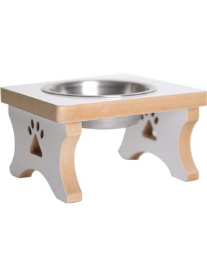 RealWood  Ahşap Kaseli Tekli Kedi-Küçük Irk Köpek Su-Mama Standı - Çelik Kase - 400ml