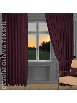 Shy Tekstil Lüks Düz Dikim Mürdüm Ada Fon Perde En x Yükseklik