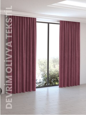 Shy Tekstil Lüks Düz Dikim Gül Kurusu Ada Fon Perde En x Yükseklik