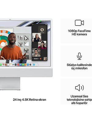 Apple iMac 24 Inc 4.5k M3 8cpu 10GPU 16GB 256GB Gümüş MQRJ3TU/A