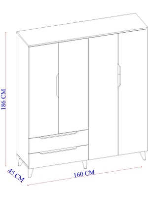 İpek Mobilya Fulya Ayaklı 4 Kapaklı Dolap (160CM) (Beyaz)
