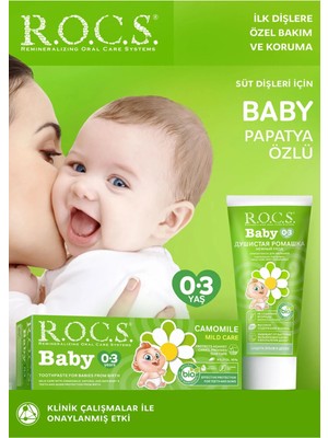 R.O.C.S. Bebekler İçin Papatya Özlü Hassas Diş Macunu - 0-3 Yaş, Doğal Formül, Florürsüz ve BPA İçermez