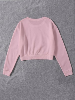 Kadın Basic Crop Içi Polarlı Oversize Sweatshirt - Pembe