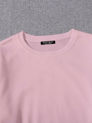 Kadın Basic Crop Içi Polarlı Oversize Sweatshirt - Pembe