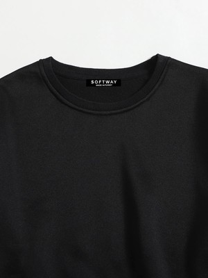 Kadın Basic Crop Içi Polarlı Oversize Sweatshirt - Siyah