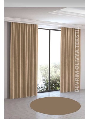 Shy Tekstil Lüks Düz Dikim Bej Ada Fon Perde En x Yükseklik