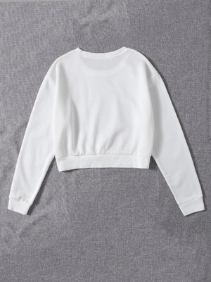 Kadın Basic Crop Içi Polarlı Oversize Sweatshirt - Ekru