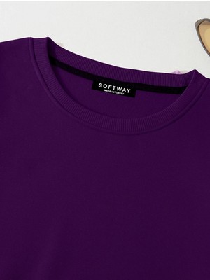 Softway Kadın Basic Crop Içi Polarlı Oversize Sweatshirt - Mor