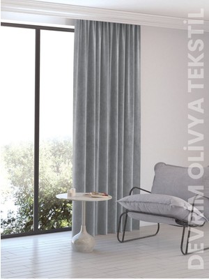 Shy Tekstil Lüks Düz Dikim Açık Gri Ada Fon Perde En x Yükseklik