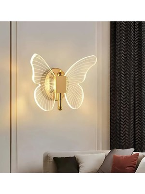 Burenze Modern Tasarım Butterfly Aplik Gold Sarı Kelebek Duvar Apliği