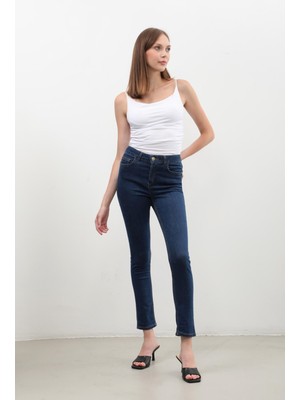 Markapia Kadın Yüksek Bel Skinny Jean Pantolon Koyu Mavi