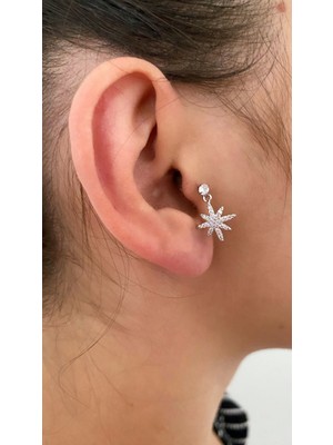 Ds Shopping Gümüş Renk Taş Detaylı Cerrahi Çelik Tragus/kıkırdak Küpesi/piercing( Tek)