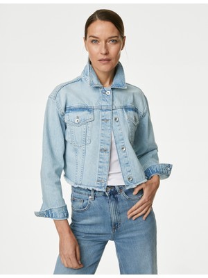 Marks & Spencer Saf Pamuklu Crop Denim Ceket