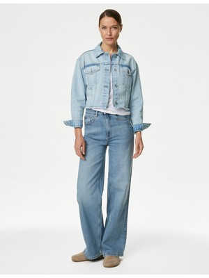 Marks & Spencer Saf Pamuklu Crop Denim Ceket